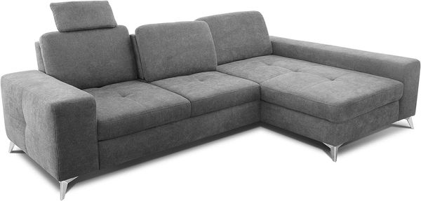 CAVADORE Ecksofa Bali / Trendige Sofaecke mit Longchair rechts, Kopfstütze & Nierenkissen / Inkl. Sitztiefenverstellung, Bett & Bettkasten / 286 x 92 x 176 / Flachgewebe: Grau Bild 10