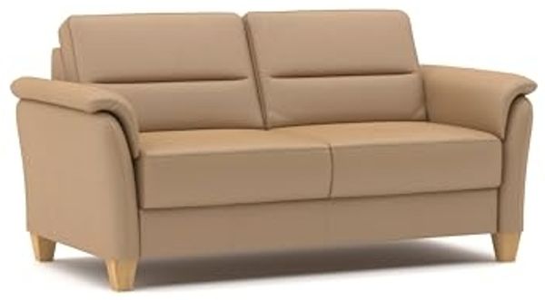 CAVADORE Leder 3er-Sofa Palera / Landhaus-Couch mit Federkern + massiven Holzfüßen / 179 x 89 x 89 / Leder Beige