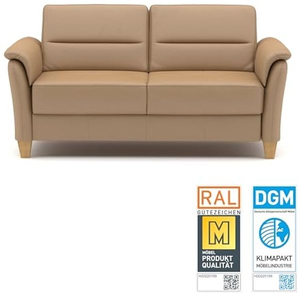 CAVADORE Leder 3er-Sofa Palera / Landhaus-Couch mit Federkern + massiven Holzfüßen / 179 x 89 x 89 / Leder Beige Bild 4