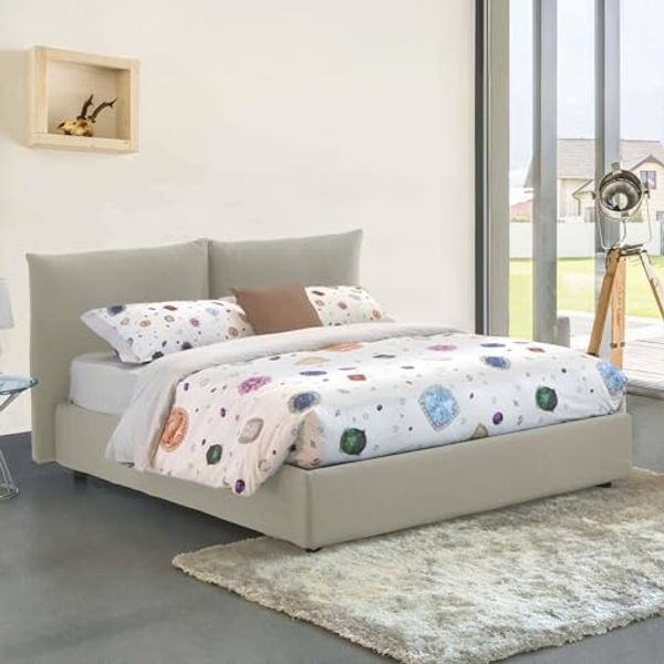 Talamo Italia - Cristel-Doppelbett, Bettkasten mit Stoffbezug, 100% Made in Italy, Öffnung vorne, inklusive Matratze 160x190 cm, Beige