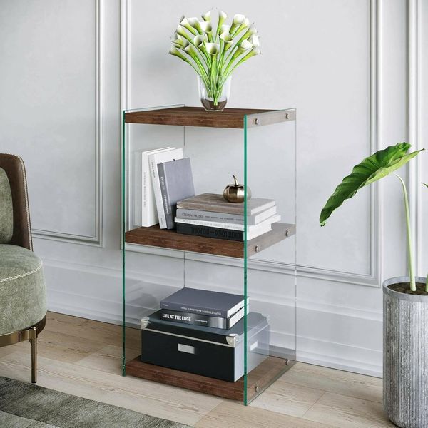 Dmora - Bücherregal Protea, Büroregal, Mobiler Buchhalter, Bücherbrett, 40x35h80 cm, Nussbaum