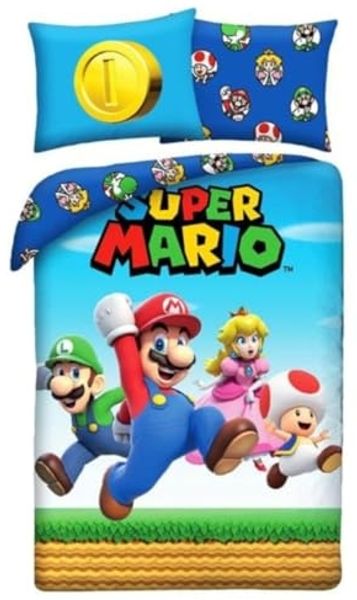 Super Mario Bettwäsche Set aus Polyester Bettdeckenbezug 140 × 200 cm mit 70 × 90 cm Kissenbezug
