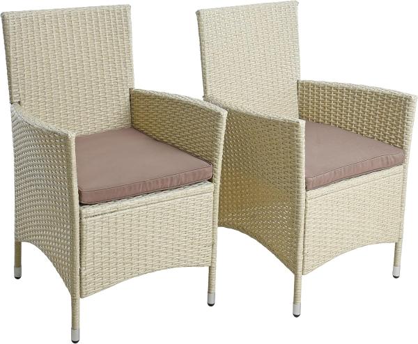 Rattan Gartensessel Polyrattan Stuhl 2er Set Gartenstuhl Garten Sessel Beige