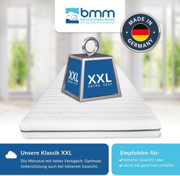BMM Matratze 100x220 cm Klassik XXL Härtegrad H3 fest/Kaltschaummatratze Öko-Tex Zertifiziert/orthopädische 7 Zonen Matratze Höhe 12 cm/Matratzen produziert in Deutschland Bild 2