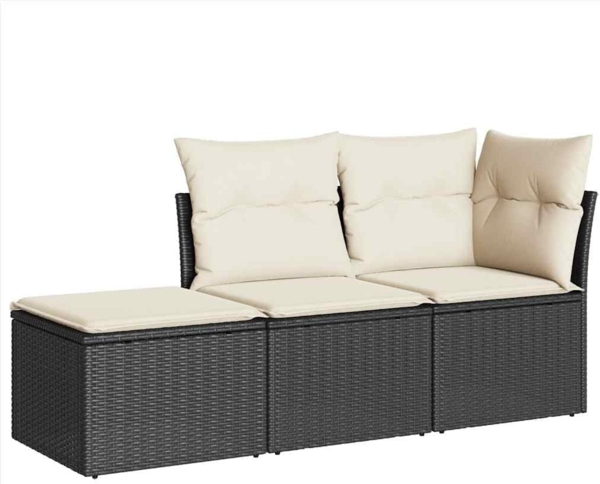 vidaXL 3-tlg. Garten-Sofagarnitur mit Kissen Schwarz Poly Rattan 3217466