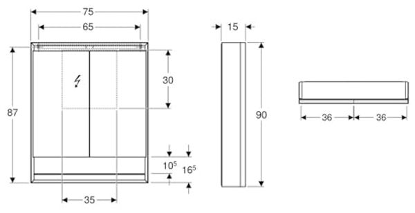 Geberit ONE Spiegelschrank mit ComfortLight, 2 Türen, Aufputzmontage, mit Nische, 75 x 90 x 15 cm, 505.832.00, Farbe: Aluminium eloxiert - 505.832.00.1 Bild 3