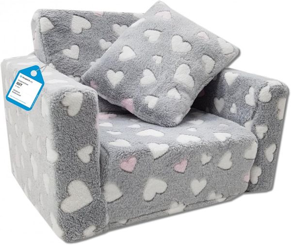 Odolplusz Kindersessel Mini-Sessel Kinderstuhl Relaxsessel Kuschelsessel (Herzen grau + Weiss/pink)