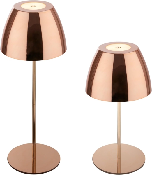 BRILONER - LED Tischlampe kabellos IP44 mit Touch, stufenlos dimmbar, Akku & Lichtquelle tauschbar, Nachttischlampe, Wohnzimmer, LED Lampe, Akku Tischleuchte, Outdoor, 13,5x36 cm (DxH), Kupferfarbig