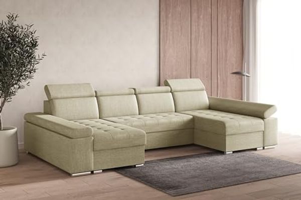 MOEBLO Wohnlandschaft LUKA U, Couch für Wohnzimmer Schlafsofa Sofa verstellbare Kopfstütze U-Form Eckcouch Wohnlandschaft Polsterecke mit Schlaffunktion und Bettkasten, (BxHxT): 330x94x168 cm