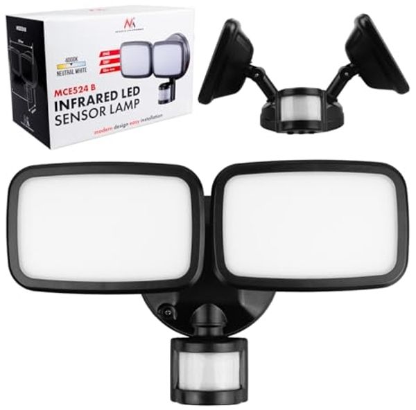 Maclean LED Außen-Wandleuchte mit PIR-Sensor MCE524 B, LED fest integriert, neutralweiß, 20 W, 1500 lm, IP65, neutralweiß 4000 K