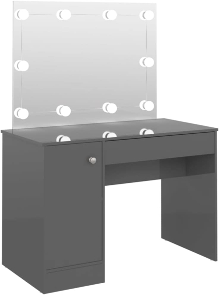 vidaXL Schminktisch LED-Beleuchtung 110x55x145 cm MDF Hochglanz-Grau 331551