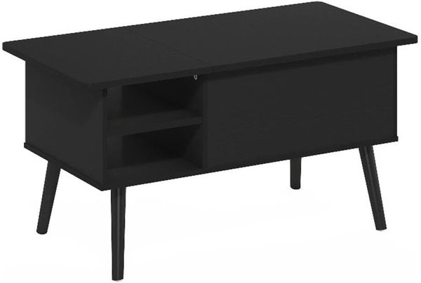 Furinno Jensen Hochklappbarer Couchtisch mit Holzbeinen, verstecktem Fach und offener Seitenablage für Wohnzimmer, amerikanisch