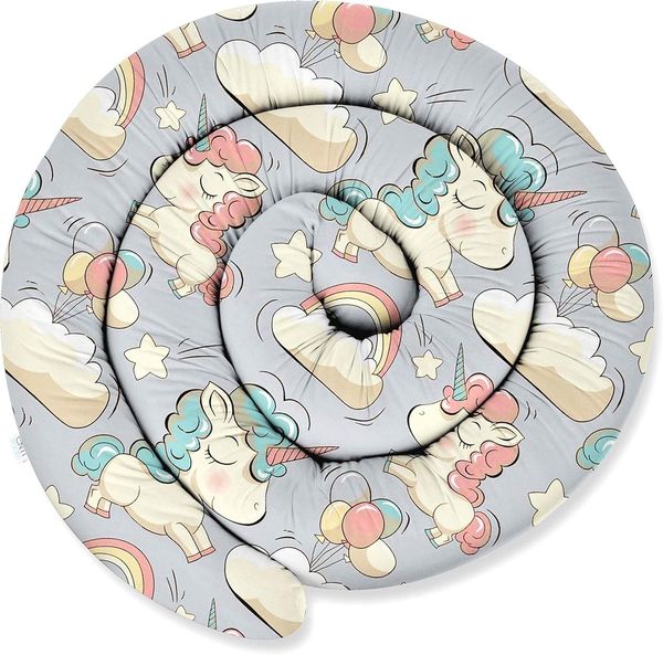 ekm trade XXXL 400 cm Bettschlange für Allergiker Bettkissen Stillkissen Bettrolle Zierkissen Bettumrandung Schlange Handmade 100% Baumwolle (37 – Einhörner und Regenbögen, 400 cm)