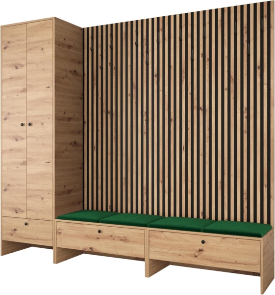 Garderoben-Set Melire VI, Kleiderschrank, Unterschrank, Griffe aus Metall (Farbe: Artisan Eiche, Manila 35)