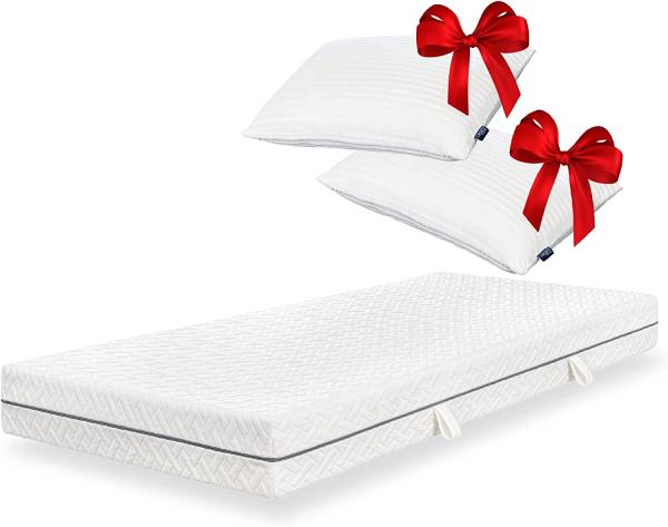 ESSENCE SLEEP Matratze 140 x 200 x 18 cm, 7-Zonen Komfortschaummatratze mit Memory Foam Schicht, Härtegrad 3 (H3), mit 2 Kopfkissen, Rollmatratze, Öko-Tex Standard 100