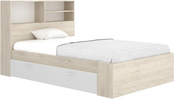 Vente-unique - Bett mit Stauraum - 120 x 190 cm - Holzfarben & Weiß - VARDIEL