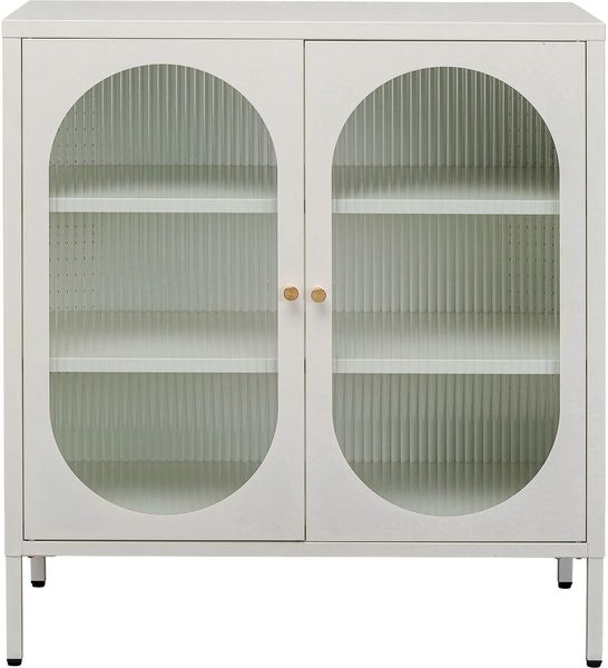 Kare Design Kommode Naxos, Weiß, Kommodenschrank, Aufbewahrung, Stahlgestell, mit 2 Glastüren, Schlafzimmer, 90 x 80 x 35 cm (H/B/T)