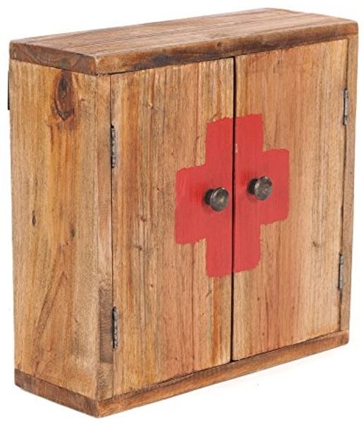 DESIGN DELIGHTS Vintage MEDIZINSCHRANK | 35 x 35 x 13 cm (HxBxT), Recycling Holz | Wandschrank, Wandregal, Medkamentenschrank, Badschrank aus Massivholz, Vintage braun