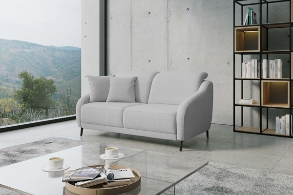 CAVADORE 3er-Sofa Blue, 3-Sitzer Couch im modernen Design mit motorischer TV-Funktion inkl. klapptisch, USB-Anschluss, Kopfteilverstellung, mattschwarzen Metallfüßen, Flachgewebe, Mittelgrau Bild 2