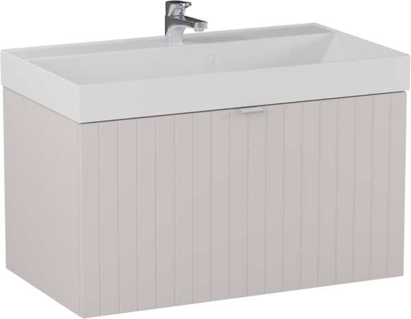 BADEDU ESLA Waschbecken mit Unterschrank 79 cm breit, Grau, Waschbecken Gussmarmor Weiß