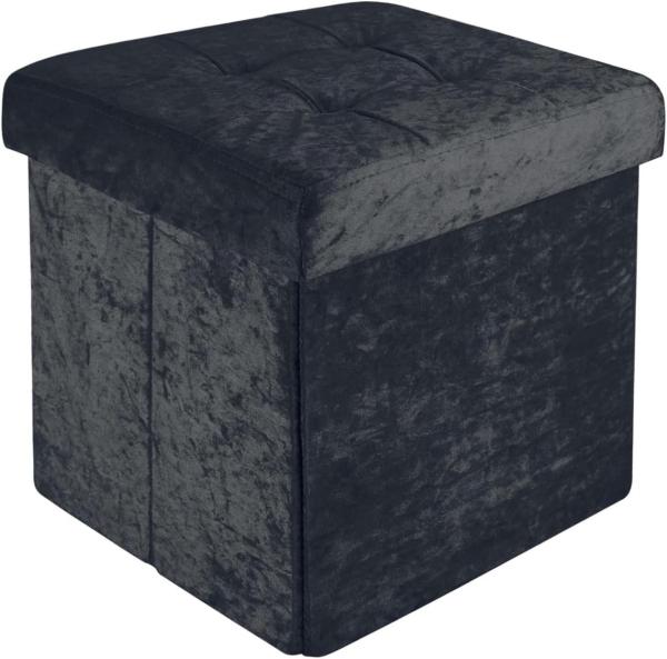 Intirilife Sitzhocker (Sitzwürfel mit Stauraum 30x30x30 cm in Samt Schwarz - Fußablage), Faltbarer Sitzhocker mit Samtbezug - Aufbewahrungsbox Fußhocker Kiste