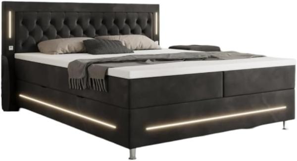 Boxspringbett Vito mit RGB, USB und Stauraum 140x200 Schwarz H3