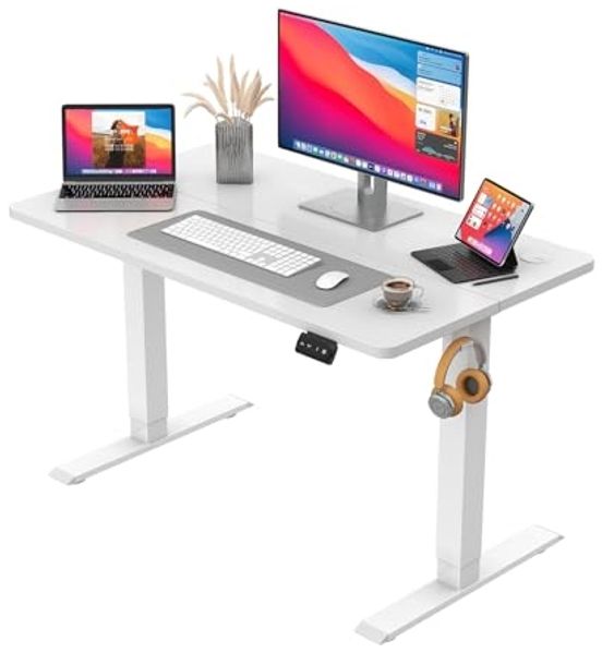 JUMMICO Schreibtisch elektrisch höhenverstellbar mit Memory-Funktion, Weiß, 100x60 cm