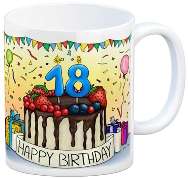 speecheese Tasse 18. Geburtstag Tasse mit Kuchen und Geschenk Anhänger: zum 6576. Tag