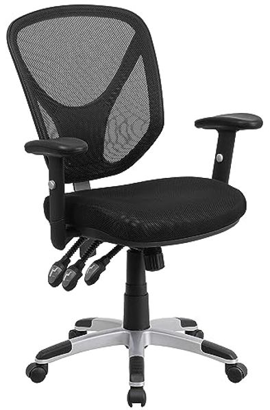 Flash Furniture Mid-Rückenlehne Bürostuhl aus schwarzem Netz mit dreifach Paddle-Steuerung und Höhe verstellbaren Armlehnen