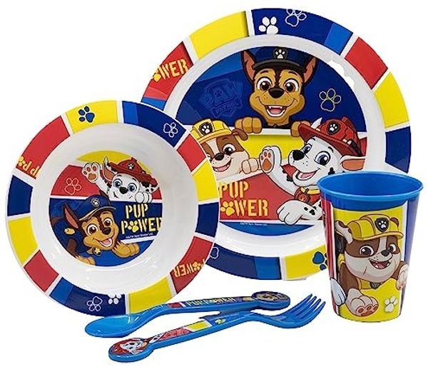 Paw Patrol Teller-Set –Mikrowellengeeignet 5-teiliges Kindergeschirr mit rutschfestem Boden