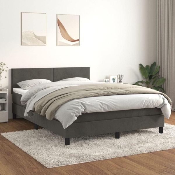 vidaXL Boxspringbett mit Matratze, Samt Dunkelgrau, 140 x 200 cm