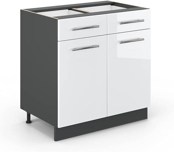 Vicco Schubunterschrank 80 cm Küchenschrank Hängeschrank Küchenzeile Fame-Line (Weiß Hochglanz)