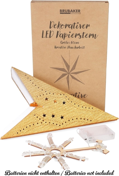 BRUBAKER LED Stern 3D Weihnachtsstern zum Aufhängen - LED Papierstern mit Timer, Batteriebetrieben und Beleuchtet, LED fest integriert, Warmweiß, 60 cm Adventsstern mit modernem Muster - Leuchtstern Deko Weihnachten Bild 4