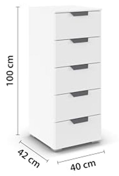 rauch Aditio Box, Kommode, 5 Schubladen, mit Softclose-Funktion, Farbe Weiß, BxHxT 40x100x42cm Bild 3