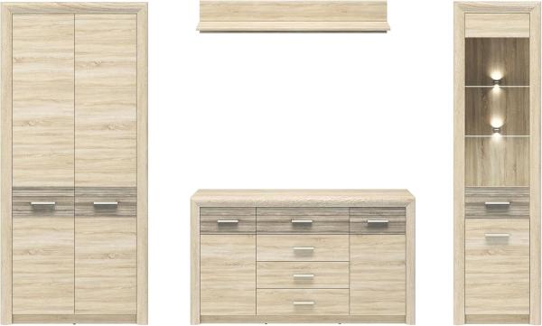 Wohnwand Castel Anbauwand 285x43-66x201cm 4-teilig Sonoma Eiche hell Trüffel