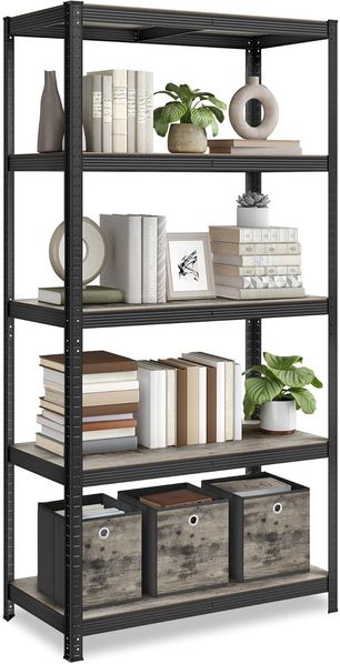 Songmics Standregal, Bücherregal, Lagerregal, 5 Ablagen, verstellbar, 50 x 100 x 200 cm, bis 600 kg belastbar, für Küche, Wohnzimmer, Greige-schwarz GLR050B21