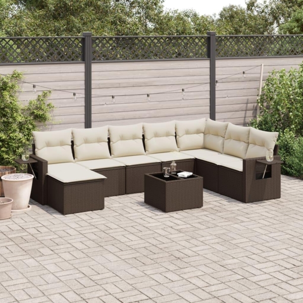vidaXL 9-tlg. Garten-Sofagarnitur mit Kissen Braun Poly Rattan 3252910 Bild 2