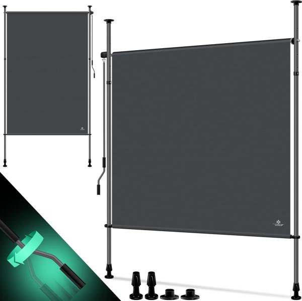 KESSER® Klemmmarkise Senkrechtmarkise außen Ausziehbar & Blickdicht | Vertikalmarkise mit Handkurbel ohne Bohren | Balkon-Sichtschutz & Windschutz für Garten & Terrasse Wasserfest Anthrazit, 200 x 310 cm