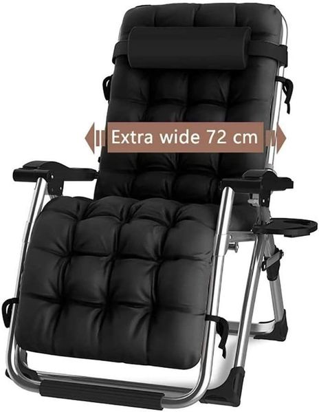 DQCHAIR Sonnenliege Klappbar, Liegestuhl, Extra groß Gartenliege, für Patio-Garten-Strand-Pool, mit Kissen-Unterstützung 200kg (Black1)