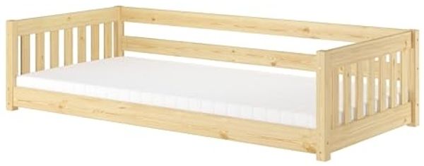 Niedriges Kinderbett Bodenbett 90x200 Kiefer massiv Zubehör wählbar V-60.28-09Rollrost und Matratze inkl.