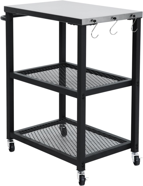 TAINO NETIS Grillwagen Grilltisch Rollwagen Grillständer klein mit Rollen Outdoor Balkon Garten Terrasse Schwarz