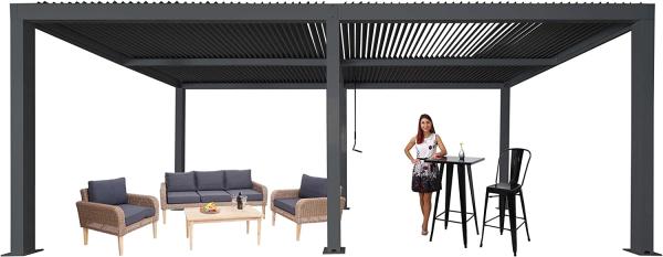 Pergola HWC-L46, Gartenpavillon Lamellen-Pavillon, 10cm-Aluminium-Gestell, Regenrinne sturmfest, 3x6m ~ anthrazit