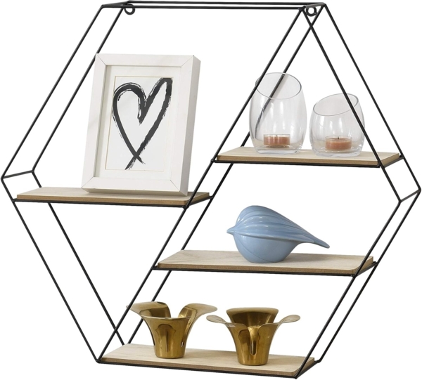 en.casa 'Flint' Wandregal mit 4 Ablagen, Metall / Holz schwarz, 62 x 12 x 53 cm