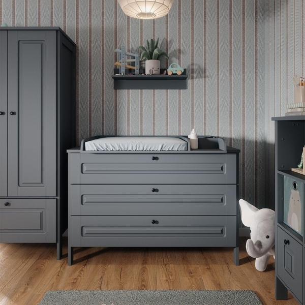 Wickelkommode Ajaton Grau 133 x 98.4 cm mit 3 Schubladen Vitalispa
