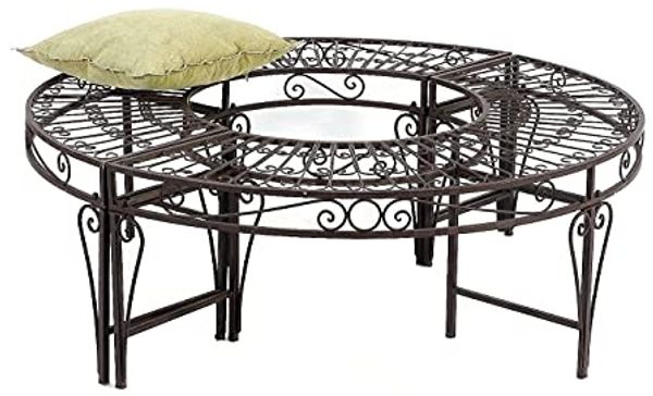 DanDiBo Rundbank Metall wetterfest Braun Ø 135 cm Baumbank 96188 Gartenbank Parkbank Sitzbank