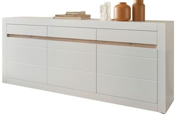 Sideboard Derby in weiß matt und Eiche 217 x 90 cm
