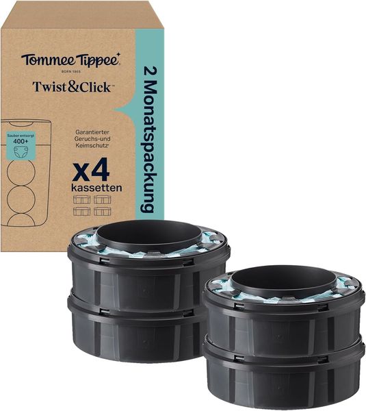 Tommee Tippee Twist & Click Advanced Windelbehälter, Original-Nachfüllkassetten, exklusive 4er-Packung, für einfaches Nachfüllen und ein tolles Preis-Leistungs-Verhältnis (Verpackung kann variieren)