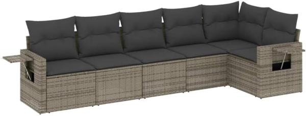 vidaXL 6-tlg. Garten-Sofagarnitur mit Kissen Grau Poly Rattan 3252527