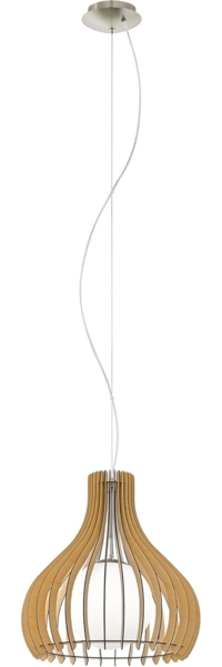 Eglo 96214 Hängeleuchte Tindori Holz, Glas ahorn, weiß 1X40W H:200 Ø 50cm