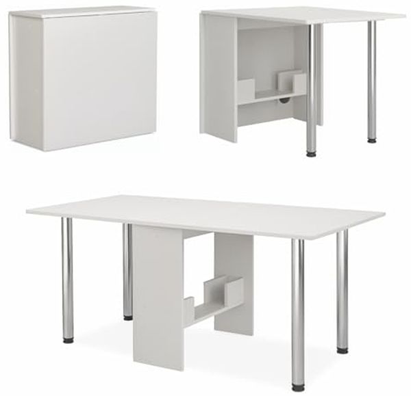 Rodnik Esstisch "Amelie", Weiß, Funktionstisch, Spanplatte, platzsparend, ausklappbar, 170x81 cm